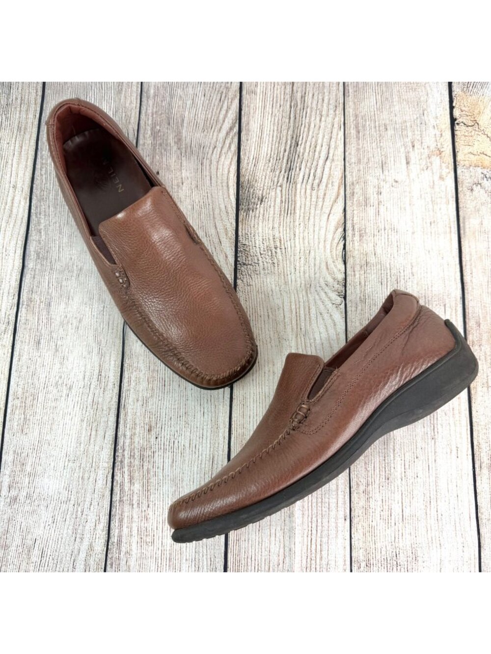 Neil M Mens Rome Loafers Walnut Brown Tumbled Leather Slip On Shoes Size 11D